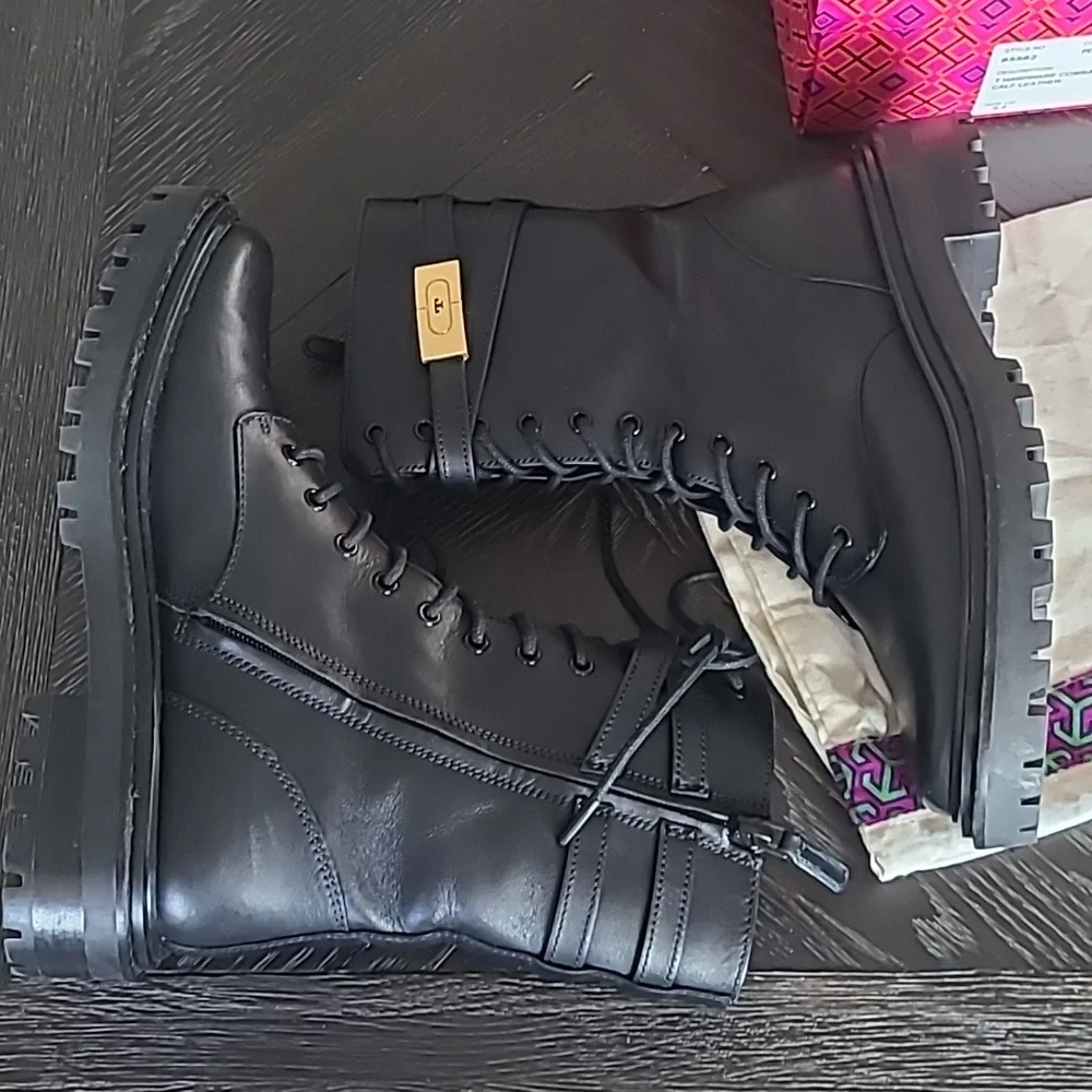 Tory Burch T Hardware Combat Boots